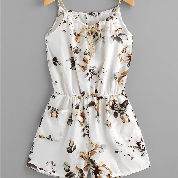 Pants - White Floral Romper